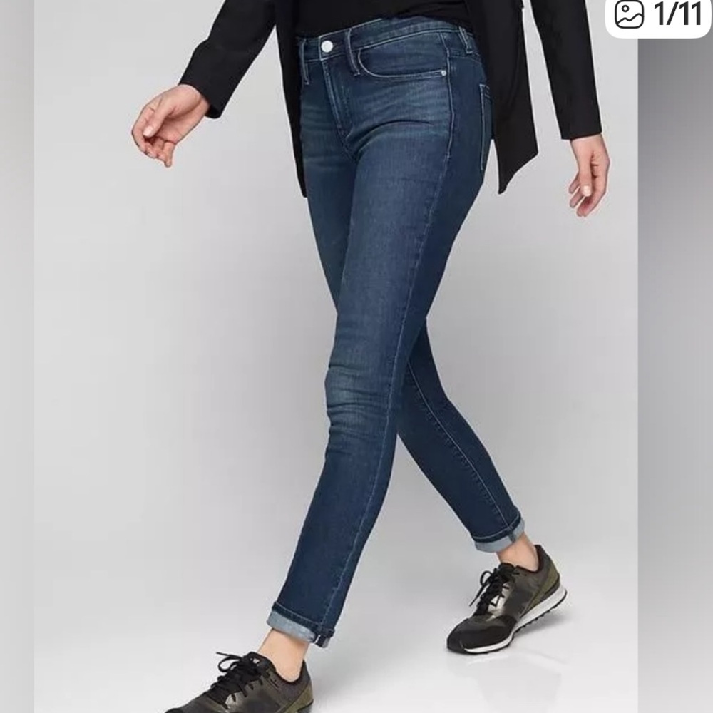 ATHLETA WOMEN'S DARK WASH SCULPTEK STRETCH SKINNY JEANS PANTS SIZE 14P EUC
